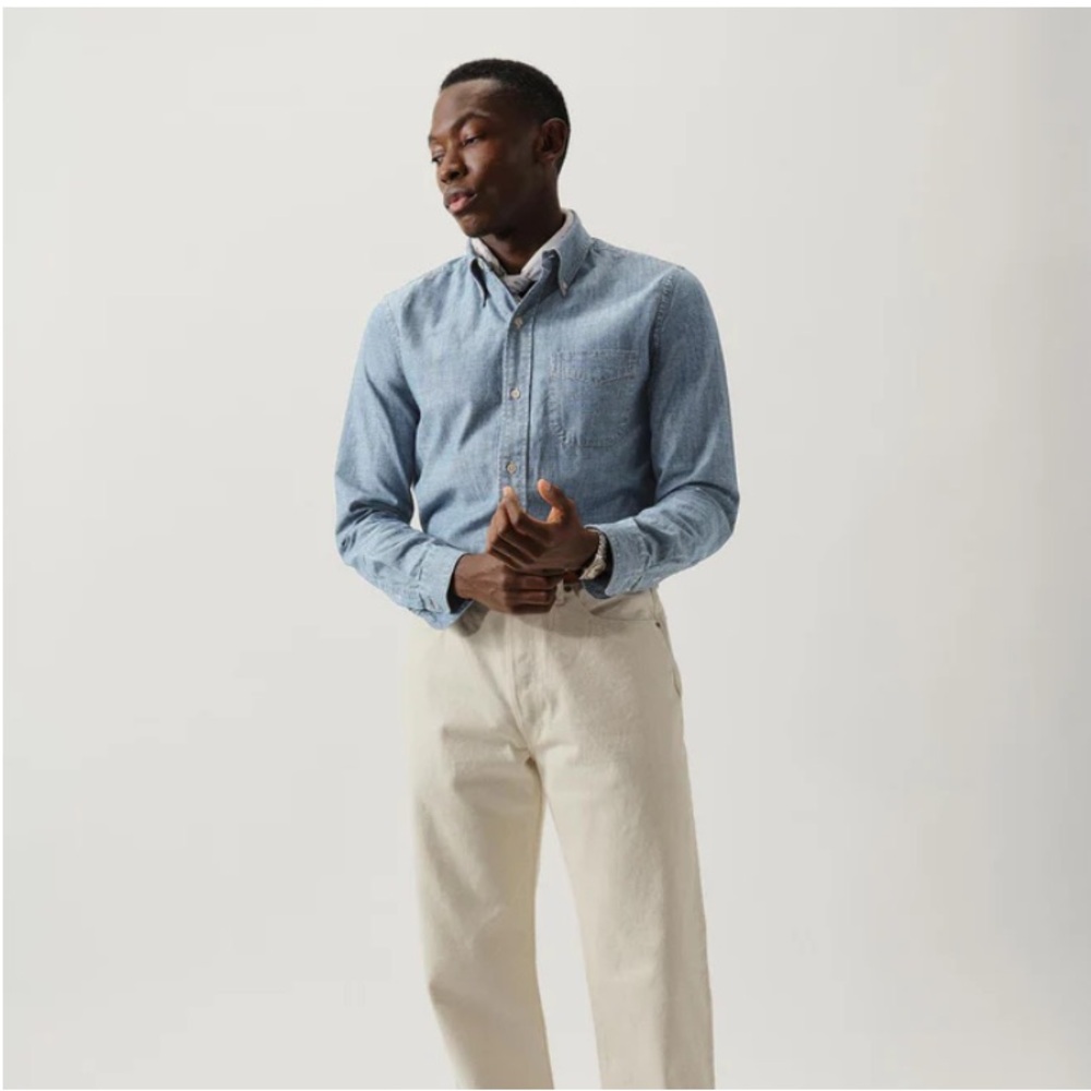 NWT Buck Mason JAPANESE CHAMBRAY ONE POCKET SHIRT